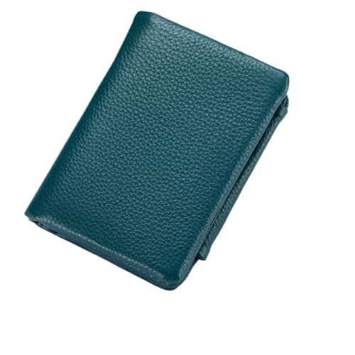 M.lemo925 Dreifach gefaltete Geldbörse für Damen, kompakte Geldbörse aus echtem Leder mit Münzfach mit Reißverschluss, Blau von M.lemo925