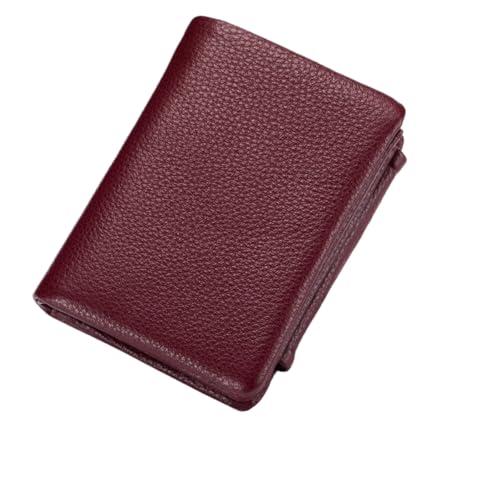 M.lemo925 Dreifach gefaltete Geldbörse für Damen, kompakte Geldbörse aus echtem Leder mit Münzfach mit Reißverschluss, Rot/Ausflug, einfarbig (Getaway Solids) von M.lemo925