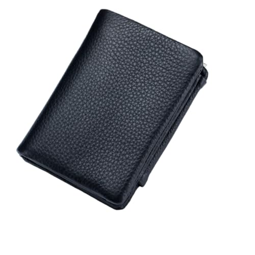 M.lemo925 Dreifach gefaltete Geldbörse für Damen, kompakte Geldbörse aus echtem Leder mit Münzfach mit Reißverschluss, Schwarz von M.lemo925