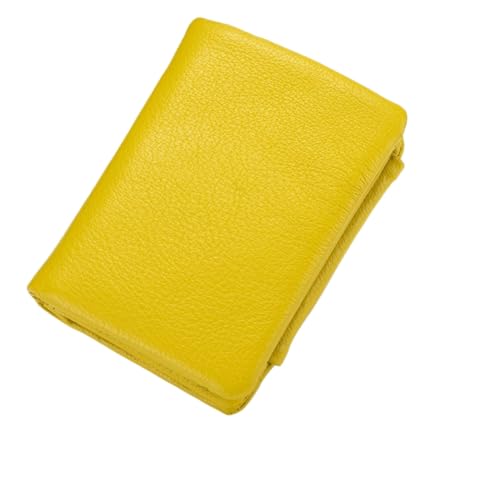 M.lemo925 Dreifach gefaltete Geldbörse für Damen, kompakte Geldbörse aus echtem Leder mit Münzfach mit Reißverschluss, gelb von M.lemo925