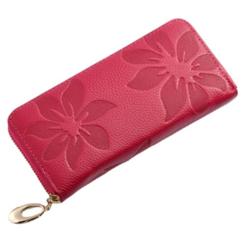 M.lemo925 Echtes Leder Geldbörse für Frauen Neuheit Prägung Blume Reißverschluss um Clutch Geldbörse, Rose von M.lemo925