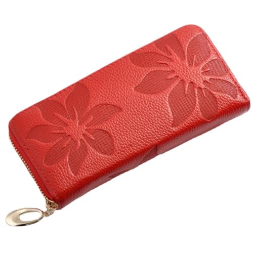 M.lemo925 Echtes Leder Geldbörse für Frauen Neuheit Prägung Blume Reißverschluss um Clutch Geldbörse, Rot/Ausflug, einfarbig (Getaway Solids) von M.lemo925