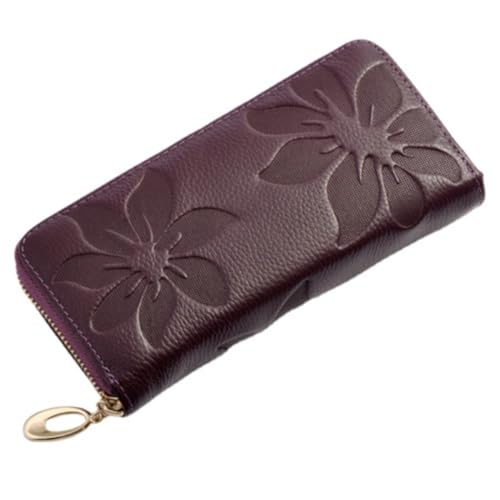 M.lemo925 Echtes Leder Geldbörse für Frauen Neuheit Prägung Blume Reißverschluss um Clutch Geldbörse, Violett von M.lemo925