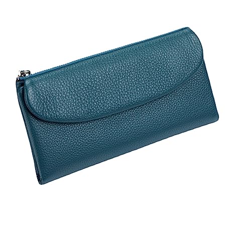 M.lemo925 Echtes Leder Lange Geldbörse für Frauen Kreditkarte Halter Brieftasche Telefon Halter Clutch Tasche, Blau von M.lemo925