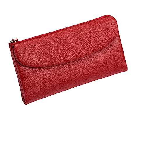 M.lemo925 Echtes Leder Lange Geldbörse für Frauen Kreditkarte Halter Brieftasche Telefon Halter Clutch Tasche, Rot/Ausflug, einfarbig (Getaway Solids) von M.lemo925