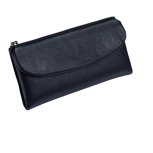 M.lemo925 Echtes Leder Lange Geldbörse für Frauen Kreditkarte Halter Brieftasche Telefon Halter Clutch Tasche, Schwarz von M.lemo925