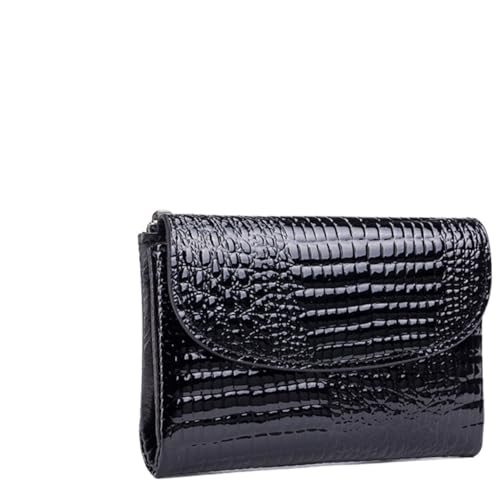 M.lemo925 Geldbörse aus Rindsleder, klein, glänzend, Lackleder, für Mädchen, Studenten, mit Kreditkartenetui, Schwarz von M.lemo925