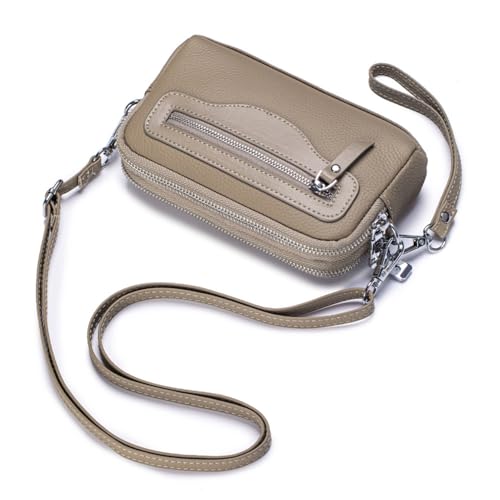 M.lemo925 Handgelenktasche für Damen, echte kleine Umhängetasche, Doppelreißverschluss, Handy-Tasche, GRAU von M.lemo925