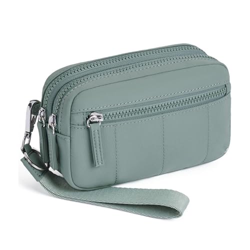 M.lemo925 Handgelenktasche für Damen, kleine Crossbody-Tasche mit RFID-blockierendem Kartenhalter, 4 Reißverschlusstaschen, Handy-Tasche, Grün von M.lemo925