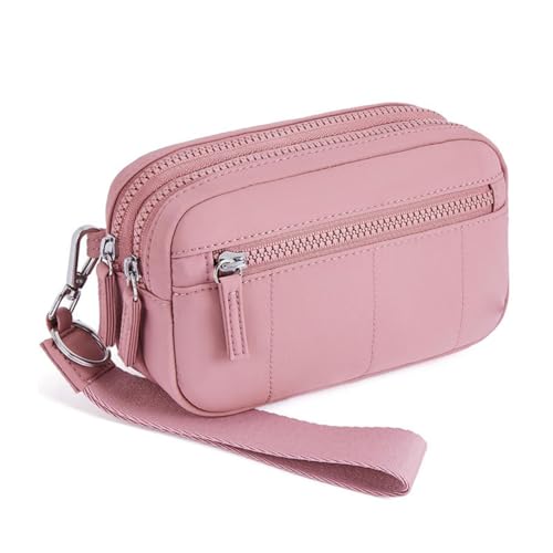 M.lemo925 Handgelenktasche für Damen, kleine Crossbody-Tasche mit RFID-blockierendem Kartenhalter, 4 Reißverschlusstaschen, Handy-Tasche, Pink von M.lemo925