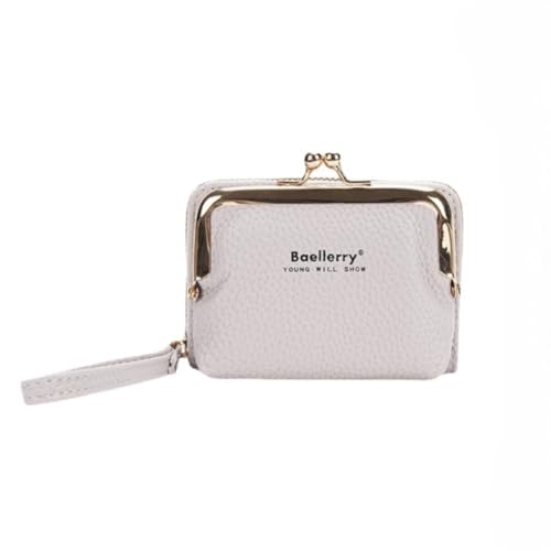 M.lemo925 Kleine Geldbörse für Damen, Leder, Mini-Handgelenk, Clutch, Geldbörse, 9 Kartenfächer, Kussschloss, Münzfach, Kussverschluss, Beige von M.lemo925