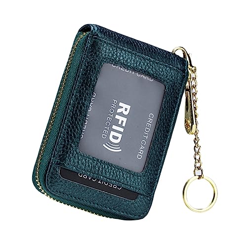 M.lemo925 Kreditkartenetui für Damen und Herren, echtes Leder, RFID-blockierender Reißverschluss, Schlüsselanhänger, Clutch, Glitter Green von M.lemo925