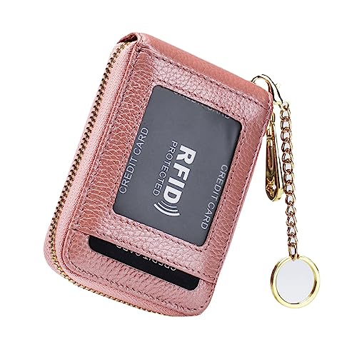 M.lemo925 Kreditkartenetui für Damen und Herren, echtes Leder, RFID-blockierender Reißverschluss, Schlüsselanhänger, Clutch, rosa (Glitter pink) von M.lemo925