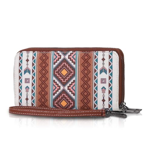 M.lemo925 RFID-blockierende Geldbörse mit doppeltem Reißverschluss für Damen, Bohemian-Stil, lang, mit Kreditkartenfach, Weiss/opulenter Garten, Casual von M.lemo925