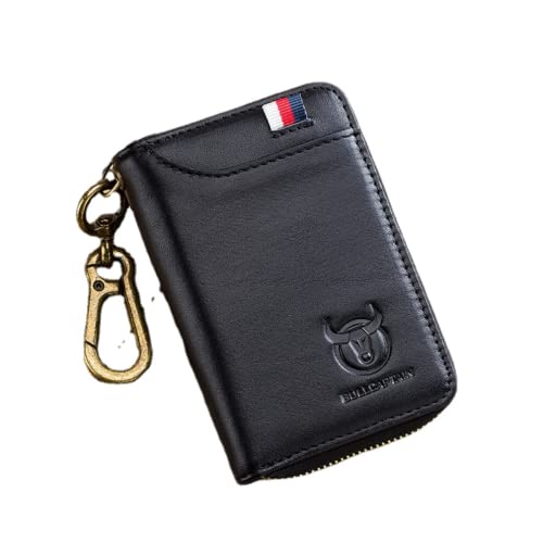 M.lemo925 RFID-blockierende echtes Leder männer schlüsselanhänger brieftasche für männer 4 kreditkartenhalter brieftasche aufhänger haken, A-Schwarz von M.lemo925