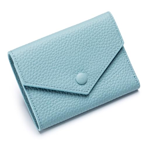 M.lemo925 Trifold Echtes Leder Kleine Brieftasche für Frauen Kreditkartenhalter Geldbörse mit Reißverschluss Münzfach, Blau von M.lemo925