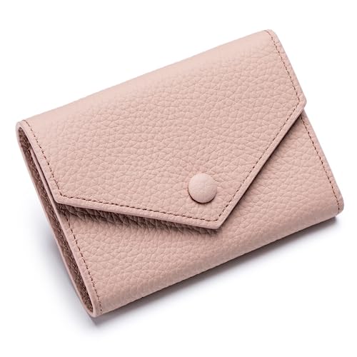 M.lemo925 Trifold Echtes Leder Kleine Brieftasche für Frauen Kreditkartenhalter Geldbörse mit Reißverschluss Münzfach, Pink von M.lemo925