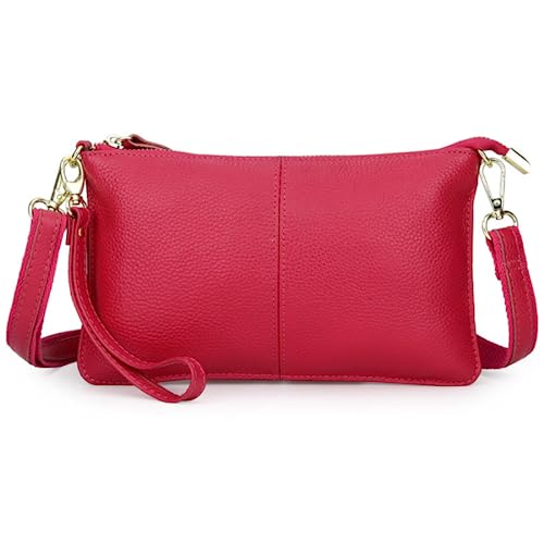 M.lemo925 Umhängetasche aus echtem Leder für Damen, kleine Handtaschen, Damen, Handytasche mit Handgelenkband, Clutch-Geldbörse, rot von M.lemo925