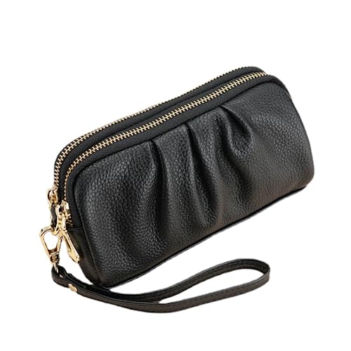 Wristlet Geldbörse für Frauen Echtes Leder Handy Clutch Geldbörse Reißverschluss Münzbeutel Tasche, Schwarz von M.lemo925