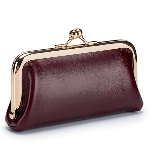 Münzgeldbörse für Damen, echtes Leder, Metallrahmen, Mini-Kleingeldtasche, Schlüsselanhänger, Geldbörse, Clutch, weinrot von M.lemo925