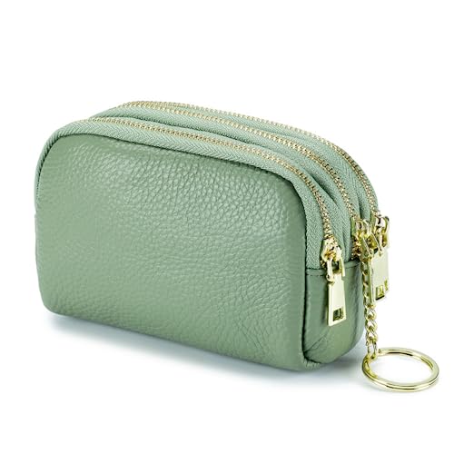 Münzgeldbörse für Damen, echtes Leder, kleine Kleingeldtasche, Schlüsselanhänger, Geldbörse, Clutch, Lt Green von M.lemo925