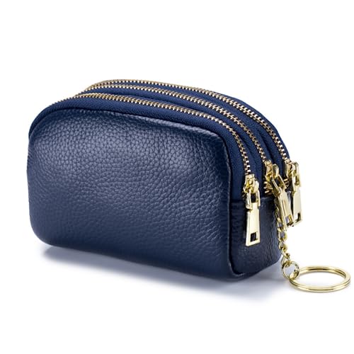 Münzgeldbörse für Damen, echtes Leder, kleine Kleingeldtasche, Schlüsselanhänger, Geldbörse, Clutch, blau von M.lemo925