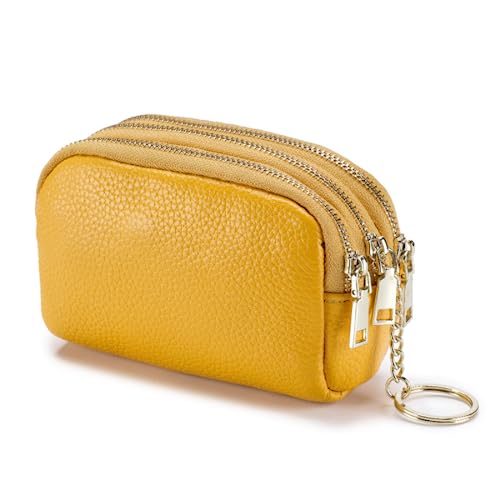 Münzgeldbörse für Damen, echtes Leder, kleine Kleingeldtasche, Schlüsselanhänger, Geldbörse, Clutch, gelb von M.lemo925