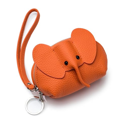 Münzgeldbörse für Mädchen und Frauen, echtes Leder, niedlicher Tier-Elefant, Reißverschluss, Handgelenk, Cluth, Geldbörse, Geschenk, Orange von M.lemo925