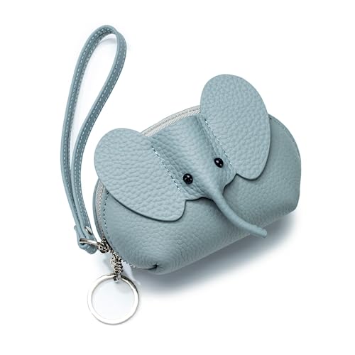 Münzgeldbörse für Mädchen und Frauen, echtes Leder, niedlicher Tier-Elefant, Reißverschluss, Handgelenk, Cluth, Geldbörse, Geschenk, blau von M.lemo925