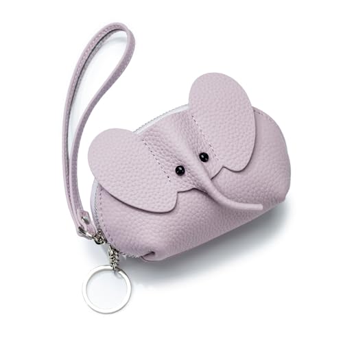 Münzgeldbörse für Mädchen und Frauen, echtes Leder, niedlicher Tier-Elefant, Reißverschluss, Handgelenk, Cluth, Geldbörse, Geschenk, violett von M.lemo925