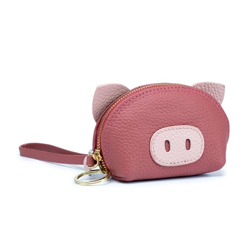 Münzgeldbörse für Mädchen und Frauen, echtes Leder, niedliches Tier, Schwein, Handgelenk, Geldbörse, Geschenk für Mädchen, Rose von M.lemo925