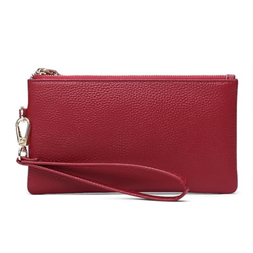 RFID-blockierende Brieftasche für Frauen, echtes Leder, Handgelenkriemen, Pone Pouch Reißverschluss um Münzfach, Clutch-Geldbörse, Rot/Ausflug, einfarbig (Getaway Solids) von M.lemo925