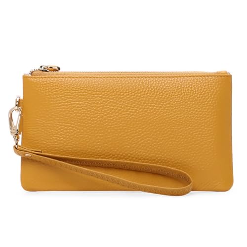 RFID-blockierende Brieftasche für Frauen, echtes Leder, Handgelenkriemen, Pone Pouch Reißverschluss um Münzfach, Clutch-Geldbörse, gelb von M.lemo925