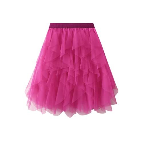 Retro Ballettrock für Damen und ältere Mädchen Mesh Tüll Tutu Rock Kurzer Tanz Sommer Elastische Taille, Rosenrot, Groß von M.lemo925