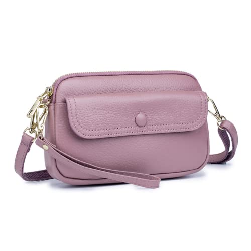 Umhängetasche aus echtem Leder für Damen, kleine Handtasche, Handy, Clutch, Geldbörse, Violett von M.lemo925