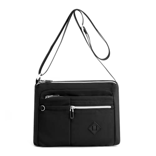 M.lemo925 Umhängetasche für Damen, Nylon, mehrere Reißverschlüsse, kleine Handtasche, Schwarz von M.lemo925