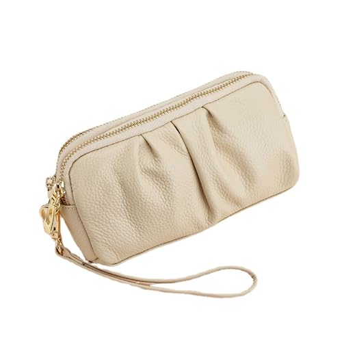 Wristlet Geldbörse für Frauen Echtes Leder Handy Clutch Geldbörse Reißverschluss Münzbeutel Tasche, Beige von M.lemo925