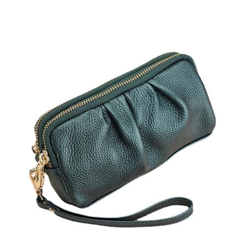 Wristlet Geldbörse für Frauen Echtes Leder Handy Clutch Geldbörse Reißverschluss Münzbeutel Tasche, Dk Green von M.lemo925