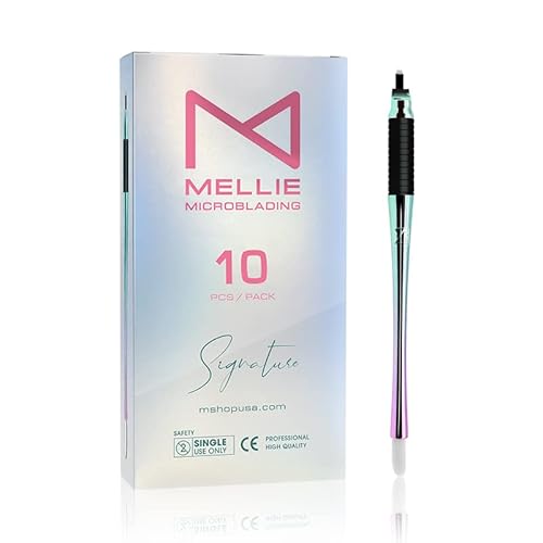 M ellie's Signature Microblading-Augenbrauenstift (10 Stück) – Einweg-Microblading-Stift mit sterilisierter Klinge, bequemer Gummigriff und Pigmentschwamm für makelloses Bro (U18 Nano, 0,15 mm von M