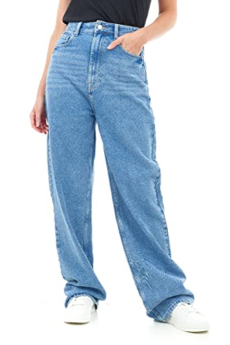 M17 Damen C Womens Ladies Denim Jeans Straight Leg High Rise Comfy Casual Cotton Trouser Pants with Pockets (16, Mid Blue), 44 EU von M17