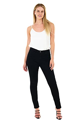 M17 Damen Hohe Taille Denim Jeans Skinny Fit Casual Baumwolle Hose mit Taschen, Schwarz, 16 von M17