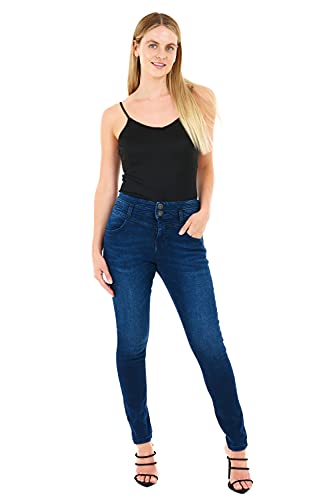 M17 Damen 5056242785675 Jeans mit hoher Taille, Doppelknopf, lässige Baumwollhose mit Taschen (8, Mid Wash Blue), 8 von M17