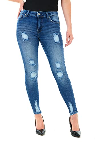 M17 Damen 5056242842200 Jeans mit Rissen Denim, Skinny Fit, klassisch, lässig, Baumwolle, dehnbar, Hose mit Taschen (28 W, dunkelblau verwaschen), 28W von M17