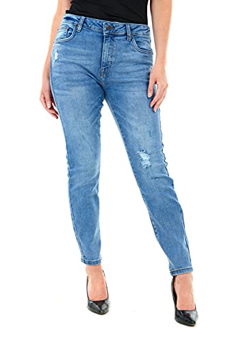 M17 Damen 5056242842323 Jeans mit Knie, Rissen, Denim, Skinny Fit, klassisch, lässig, Baumwolle, dehnbar, Hose mit Taschen (26 W, Mid Blue Wash), Mittelblaue Wäsche von M17