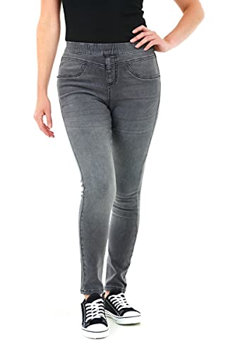 M17 Damen Women Ladies Cotton Trousers Pants with Pockets (22, Grey) Denim-Jeans Jeggings Sculpt Pull On Skinny Fit Casual Baumwolle Hose mit Taschen, grau, 48 von M17