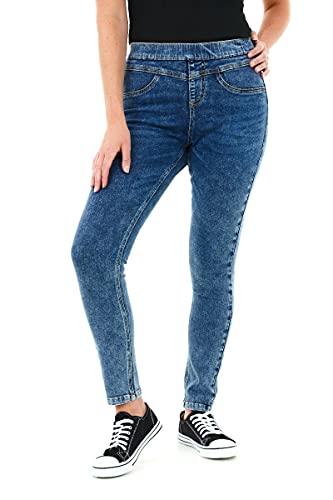 M17 Damen Women Ladies Denim Jeans Jeggings Sculpt Pull On Skinny Fit Casual Cotton Trousers Pants with Pockets, Acid Blue, 36 ( label 10) von M17