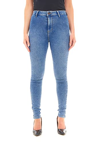 M17 Damen Women Ladies High Waisted Denim Casual Cotton Trousers Pants with Pockets (10, Acid Blue) Jeans mit hoher Taille, Skinny Fit, legere Baumwollhose mit Taschen, 36 von M17