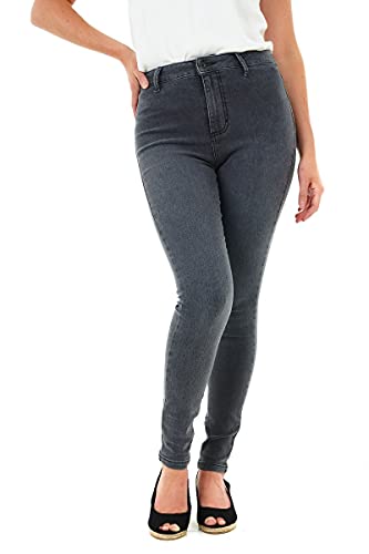 M17 Damen Women Ladies High Waisted Denim Casual Cotton Trousers Pants with Pockets (12, Grey) Jeans mit hoher Taille, Skinny Fit, legere Baumwollhose mit Taschen, grau, 38 von M17