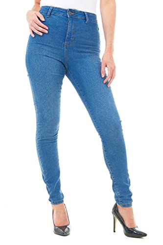 M17 Damen Women Ladies High Waisted Denim Casual Cotton Trousers Pants with Pockets (20, Mid Wash) Jeans mit hoher Taille, Skinny Fit, legere Baumwollhose mit Taschen, Mittlere Wäsche, 46 von M17