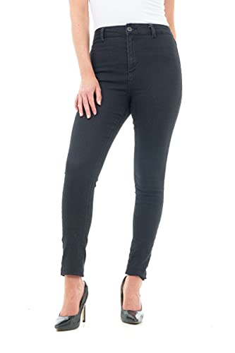 M17 Damen Women Ladies High Waisted Denim Casual Cotton Trousers Pants with Pockets (26, Black) Jeans mit hoher Taille, Skinny Fit, legere Baumwollhose mit Taschen, Schwarz, 52 von M17